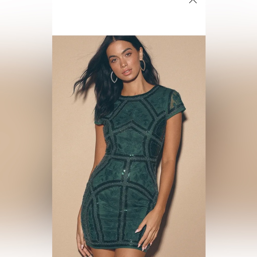 Lulus Emerald Green Sequin Embroidered Bodycon Dress